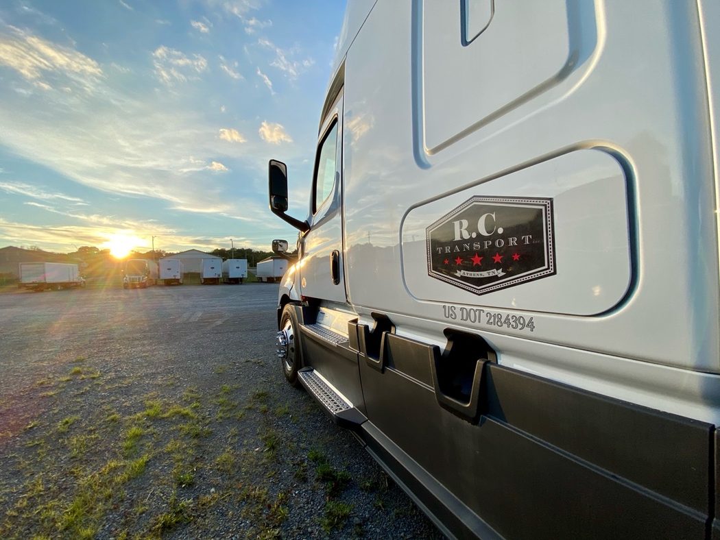 R.C. Transport truck decal at sunset in the yard